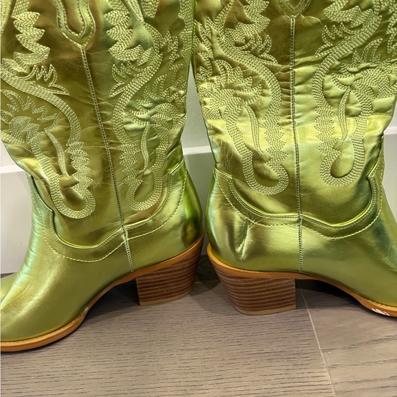 Green Metallic Cowgirl Western Cowboy Chunky Heeled Boots Size 8 - Picture 8 of 12
